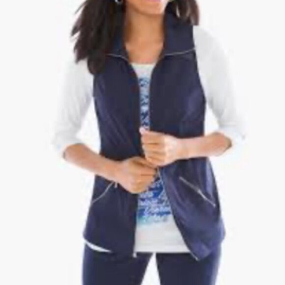 Chico's Zenergy Neema Bundle of 2 Vests Navy Shadow Stripe & Beige Printed XL - Picture 2 of 16